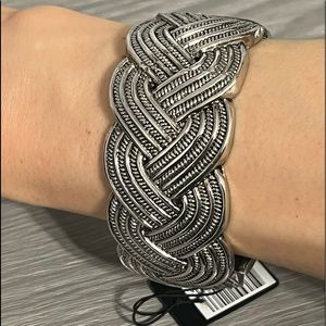 NWT Bijoux Turner Silver Hinged Bangle Bracelet with Braid Design